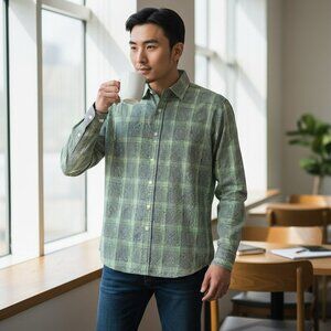 MADISON Green Plaid Check Long Sleeve Button-Front Shirt Men's X Large XL